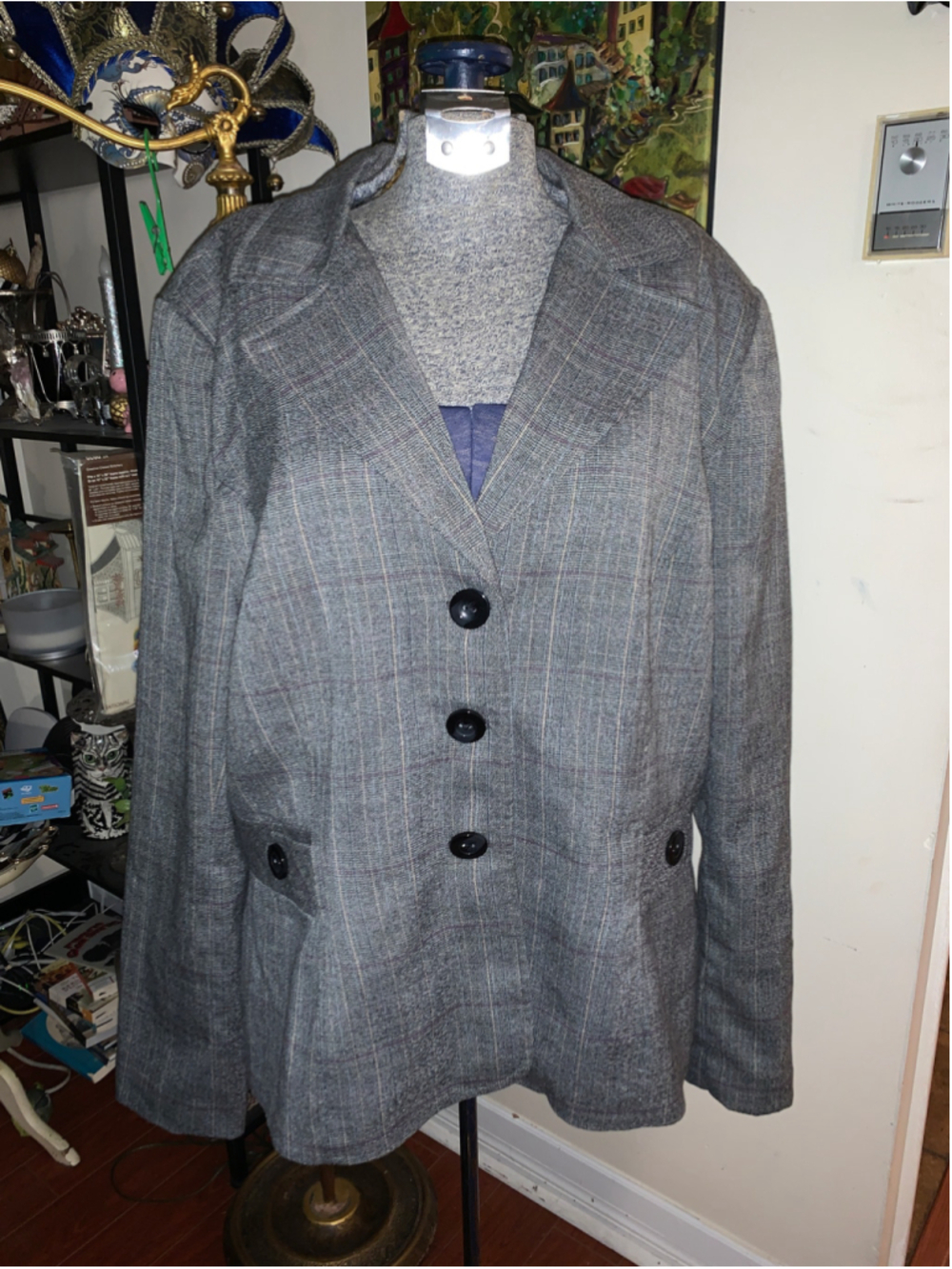 Women's Unbranded Grey Plaid Blazer Jacket Size L